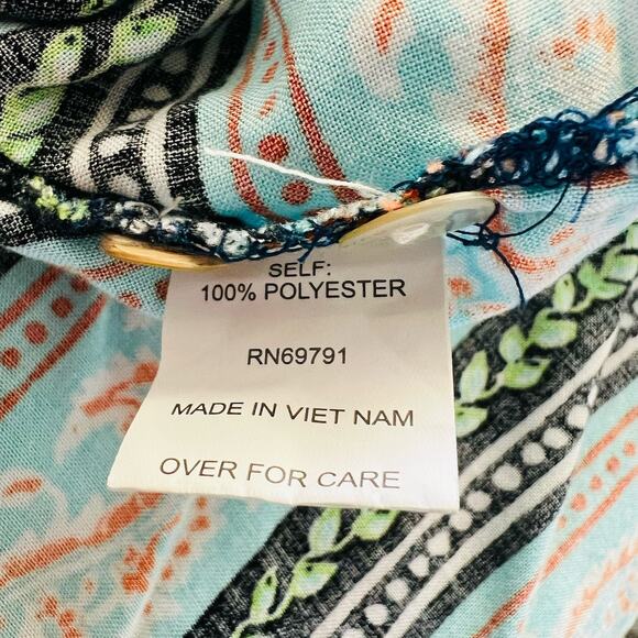 FIG AND FLOWER Blouse Women's Medium Top Tunic Floral 3/4 Sleeve Blue Green - Picture 6 of 6